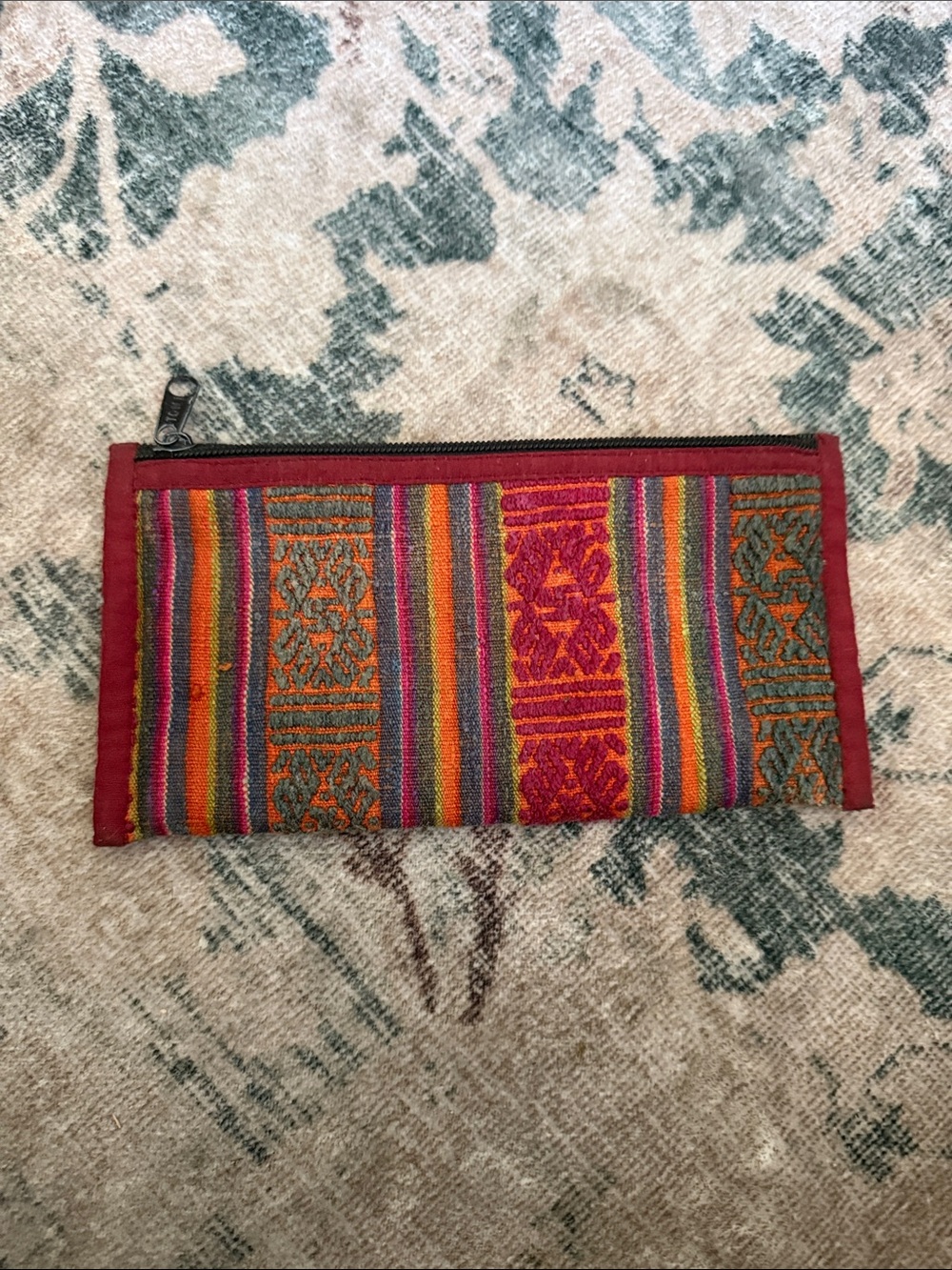 Handwoven Stripe Zip Pouch in Red, Pink, Orange & Green